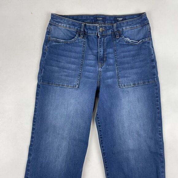 Kaari Blue Straight Crop Medium Wash Denim Blue Jeans Frayed Hem Sz 10 - Picture 3 of 3